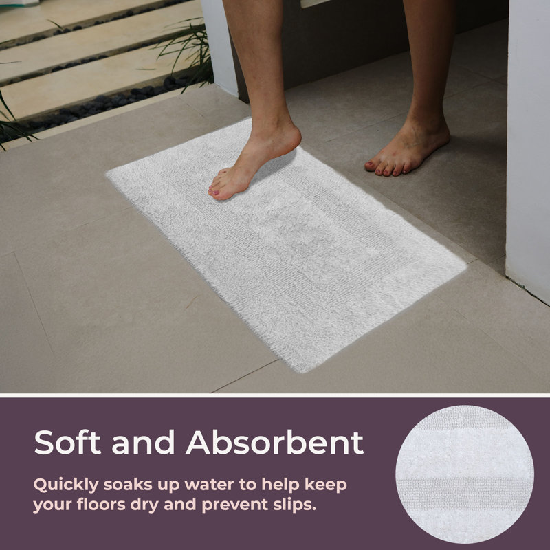 Marylee 2PC Cotton Bathroom Mat Set-Machine Washable Bath Mats for Bathroom, Kitchen, Laundry Room, White