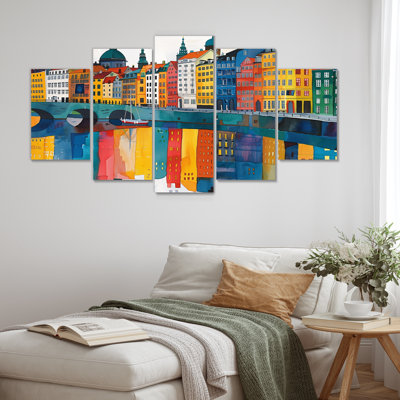 «Yellow and Green Copenhagen Canal Landscape I - Copenhagen», ensemble d'art sur toile