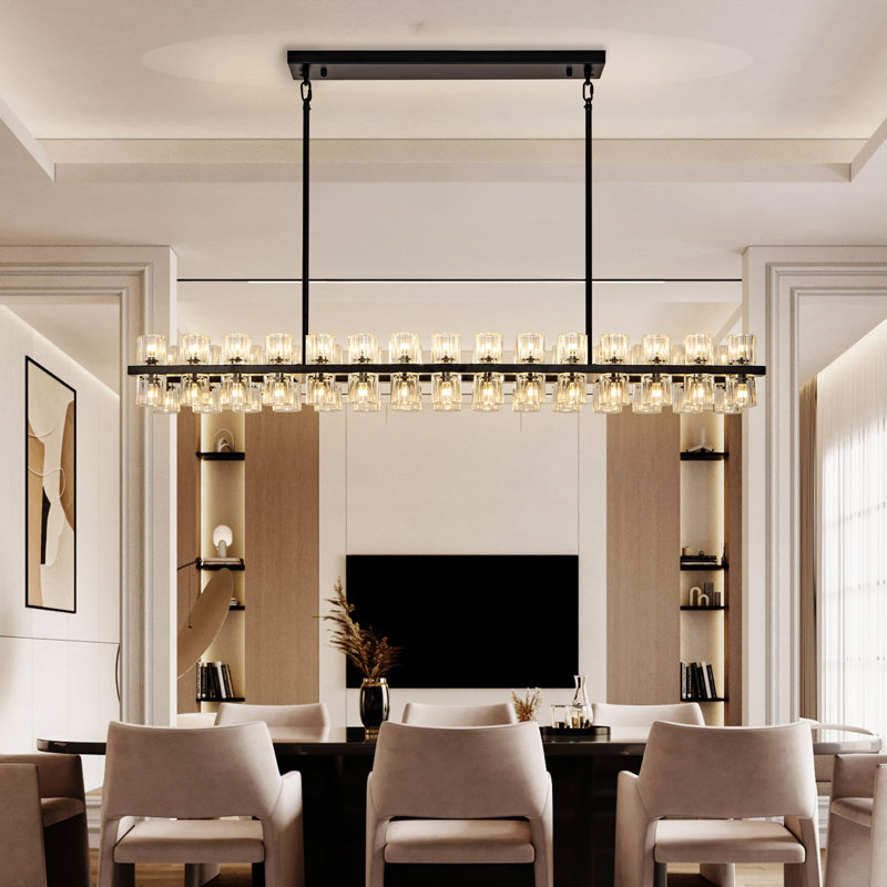 Jaylnn 60 - Light 54’’  Crystal Dimmable LED Kitchen Island Rectangle Chandelier(Includes 60XG4 Bulbs), Matte Black