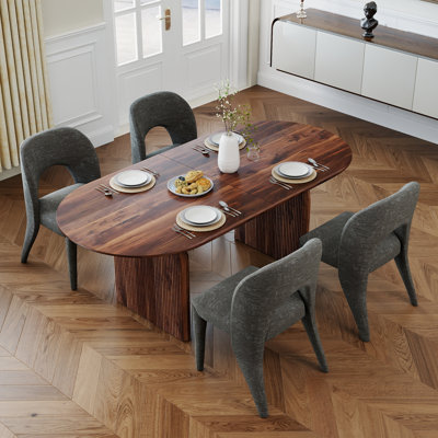 Ensemble de salle à manger ovale moderne, table de salle à manger en bois de 70 po de largeur avec chaise d'appoint entièrement revêtue en chenille pour salle à manger