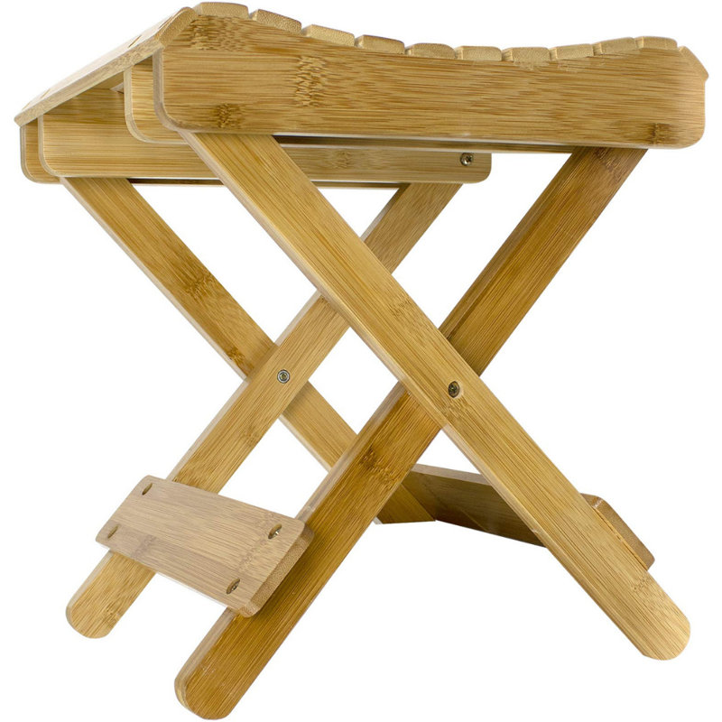 Natural Bamboo Folding Spa Stool with Slatted Seat