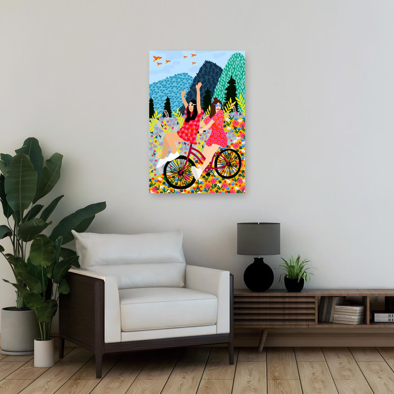 «Friends On A Bike», reproduction d'art murale contemporaine, 36" H x 24" W