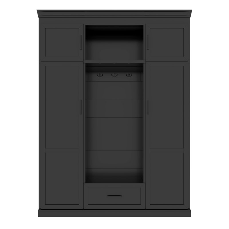 85.2''H Hall Tree With Bench And 3 Hooks, Modern Entryway Storage Organizer Cabinet With 4 Doors, 1 Drawer And Adjustable Shelves For Hallway, Entryway, Living Room