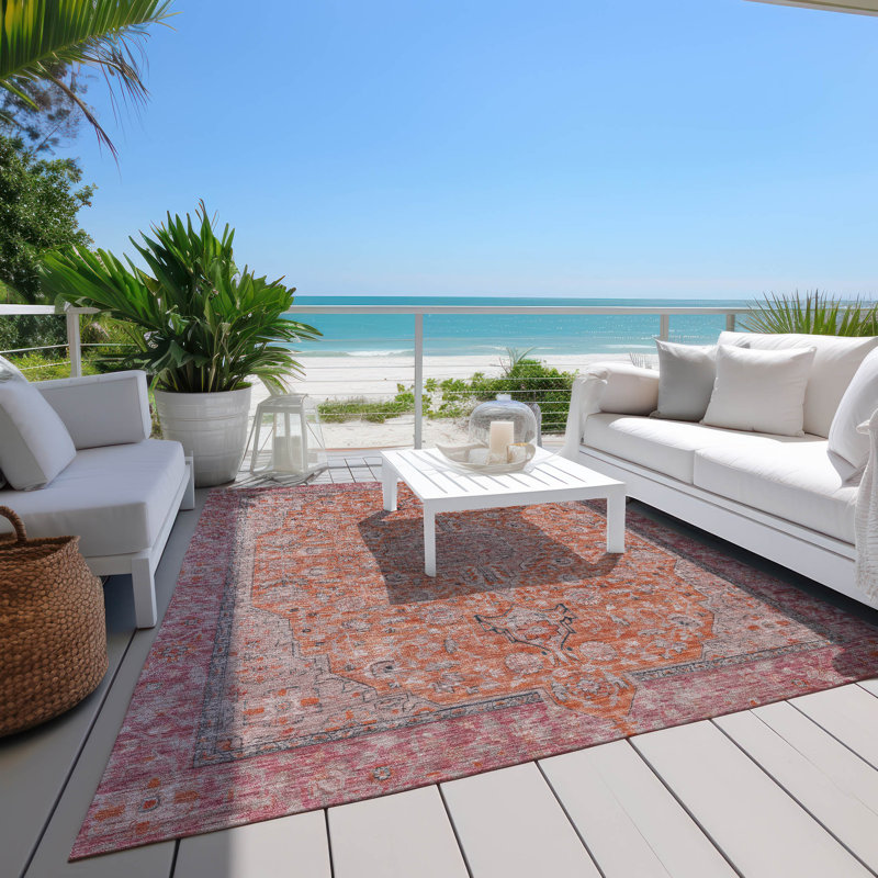 Machine Washable Indoor/Outdoor Claudian ACN1651 Orange Rug, Rectangle 3' x 5'