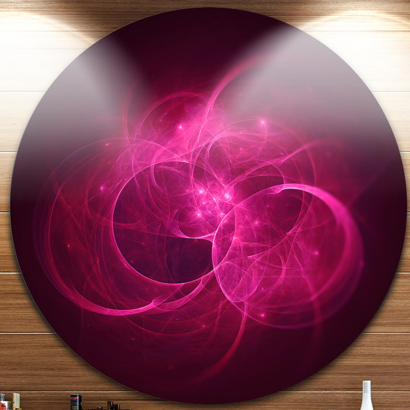 « lueuring magenta cercles », impression sur métal, H 23 po x l 23 po x P 1 po