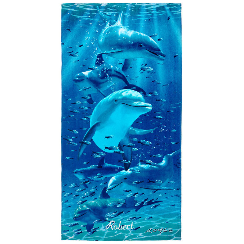 Serviette de plage 100% coton Twister Dolphins, Oui, Bloc, Noir