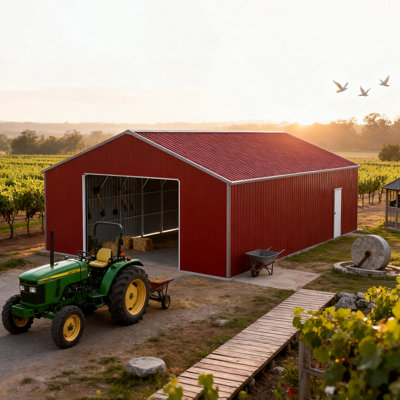22FT X 23 FT Double Garage Steel Barn Shed – Red-Brown Heavy Duty Metal Garage Storage Shed