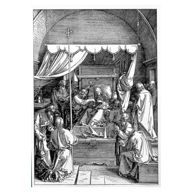 La mort de la Vierge de la série «La vie de la Vierge» par Albrecht Dürer - Estampe numérique, H 40 po x l 32 po