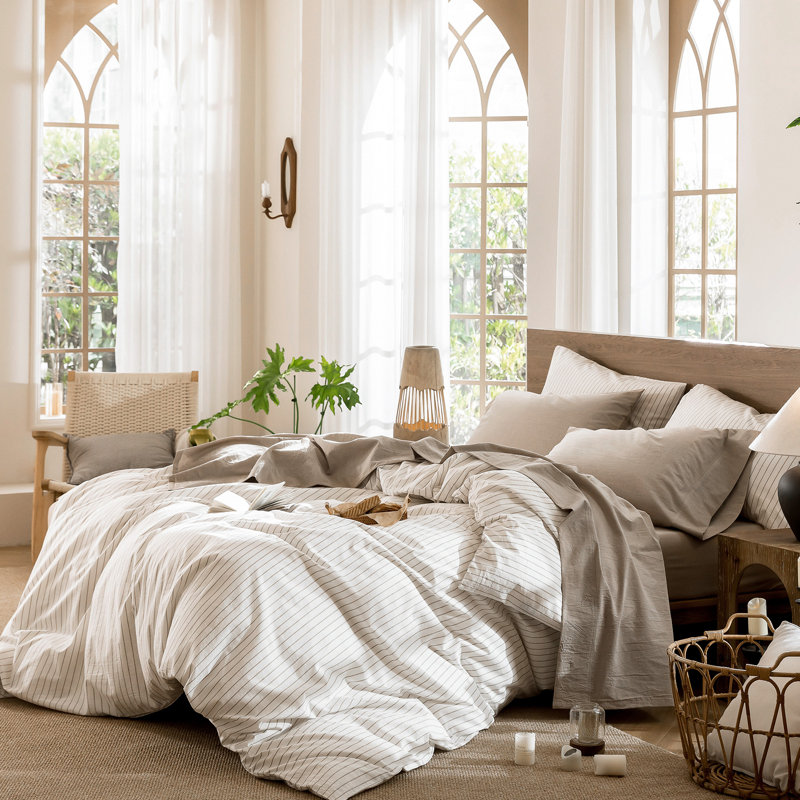 Ensemble de draps MooMee, Ensemble de draps pour lit double avec 2 taies d'o, Taupe