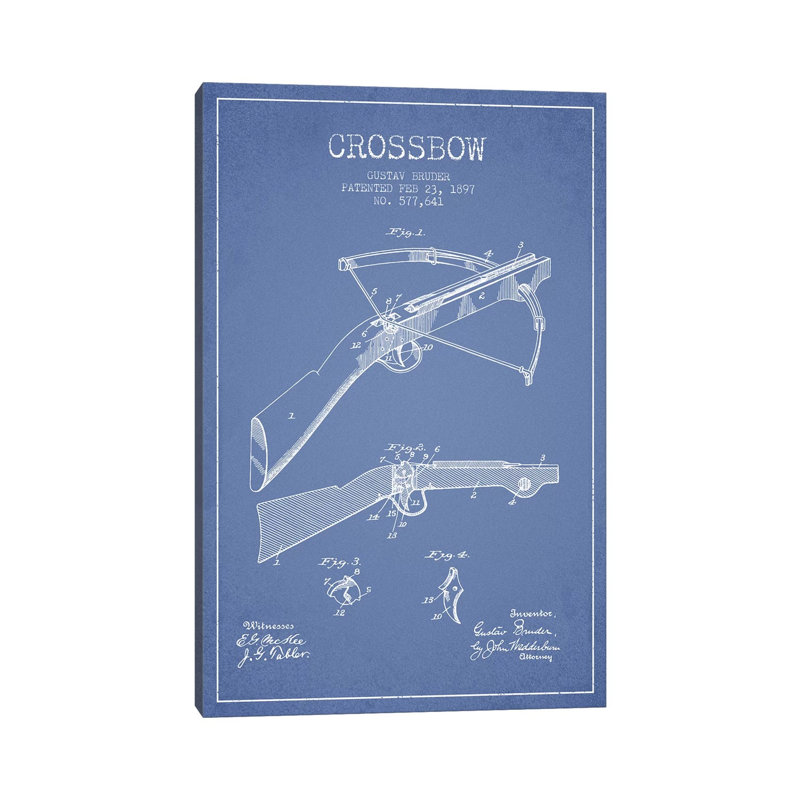Gustav Bruder Crossbow Patent Sketch (Light Blue) by Aged Pixel - Wrapped Canvas Gallery-Wrapped Canvas Giclée