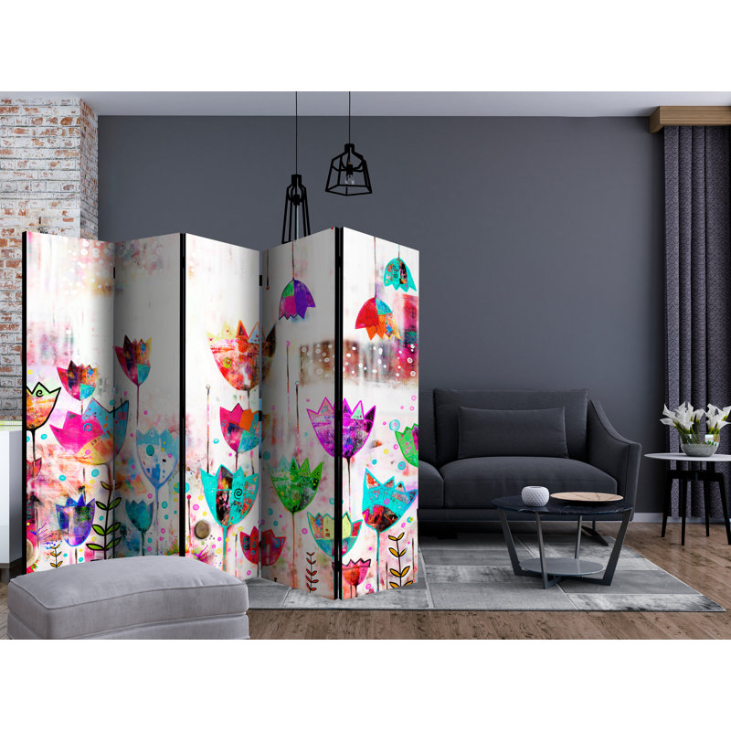 Godehard 225 cm W x 172 cm H 5 - Panel Solid Wood Folding Room Divider