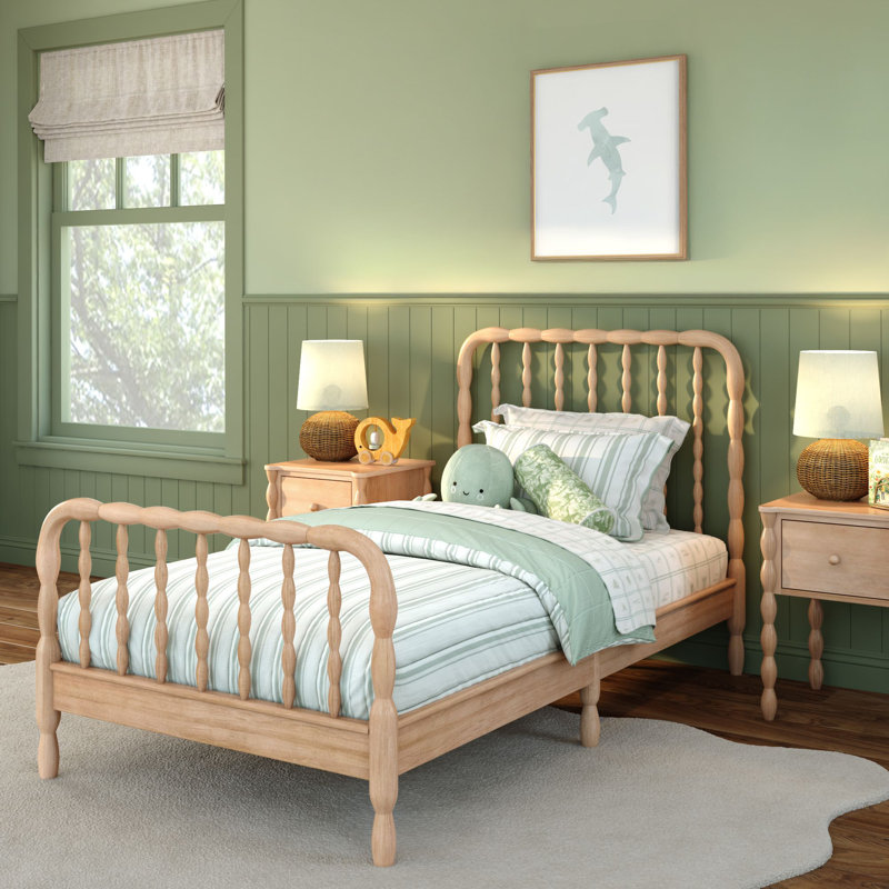 Lind Spindle Twin Solid Wood Bed, Beige, Twin