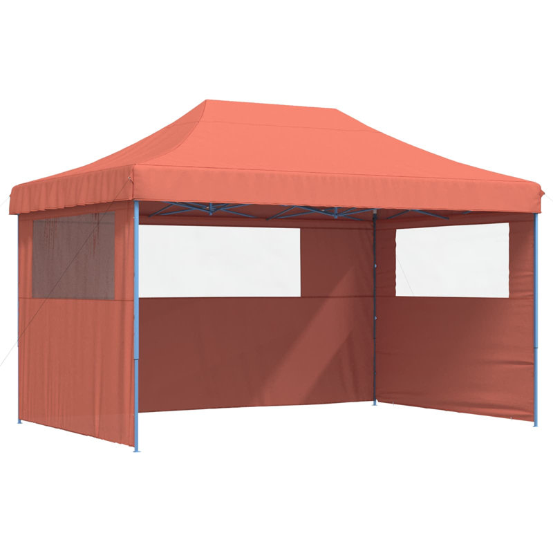 Vidaxl Foldable Party Tent Pop-Up With 4 Sidewalls Patio Gazebo Canopy Shelter, 315cm H x 440cm W x 292cm D, Terracotta, Blue