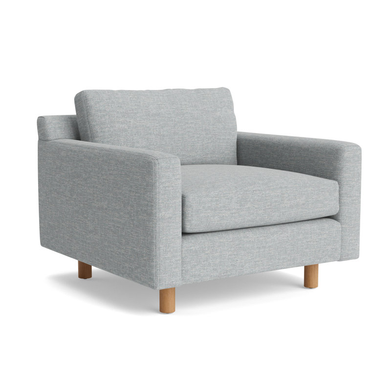 Hunter Chair No Welt, Natural, Textured Slub Weave - Sky Blue