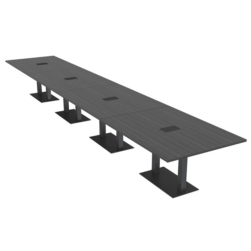 Table de conférence rectangulaire avec base en métal double | Unité électrique, Noir mat, Nuit asiatique, L 240 po x l 48 po