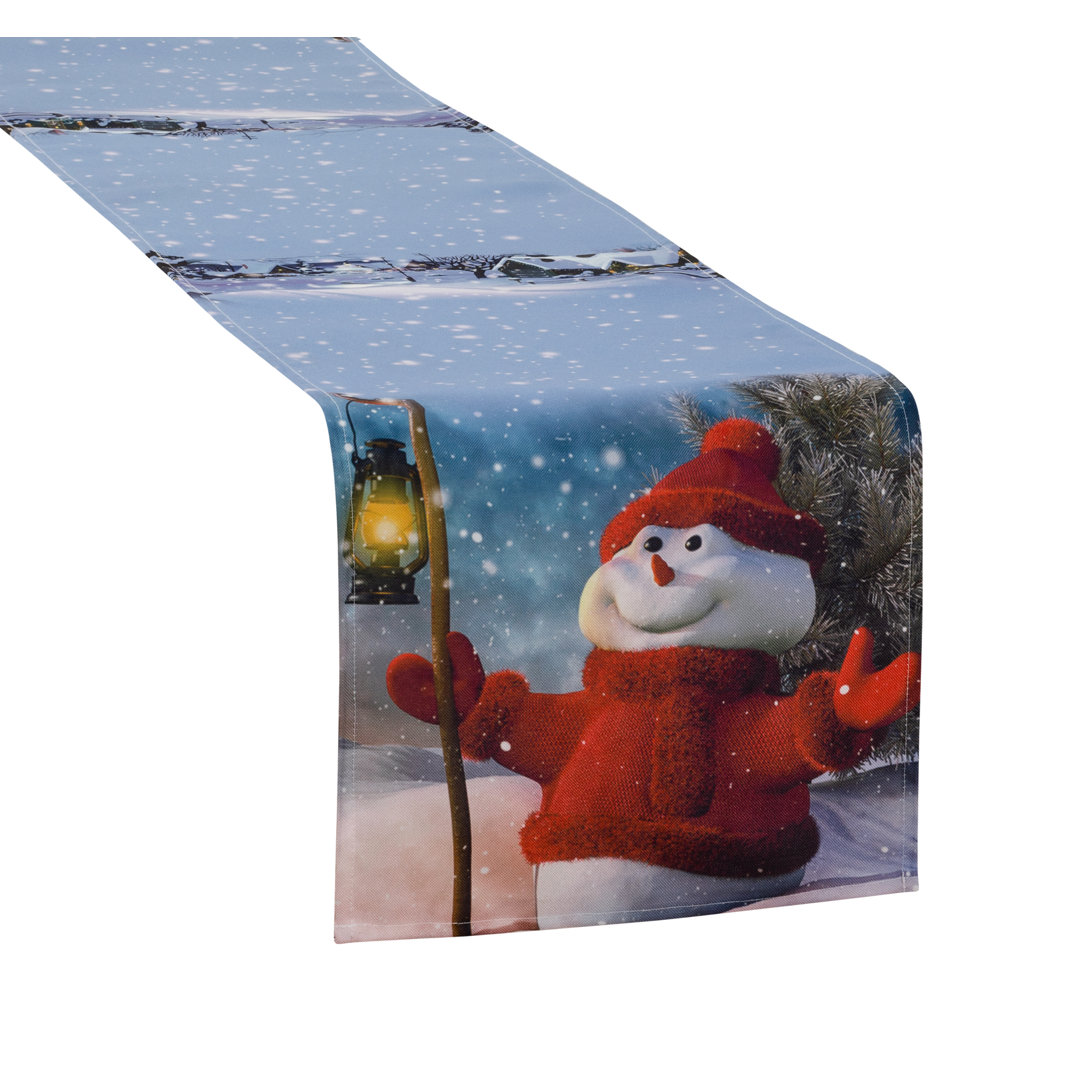 Splendors Christmas Santa Claus Snowman Table Runner Violet Linen