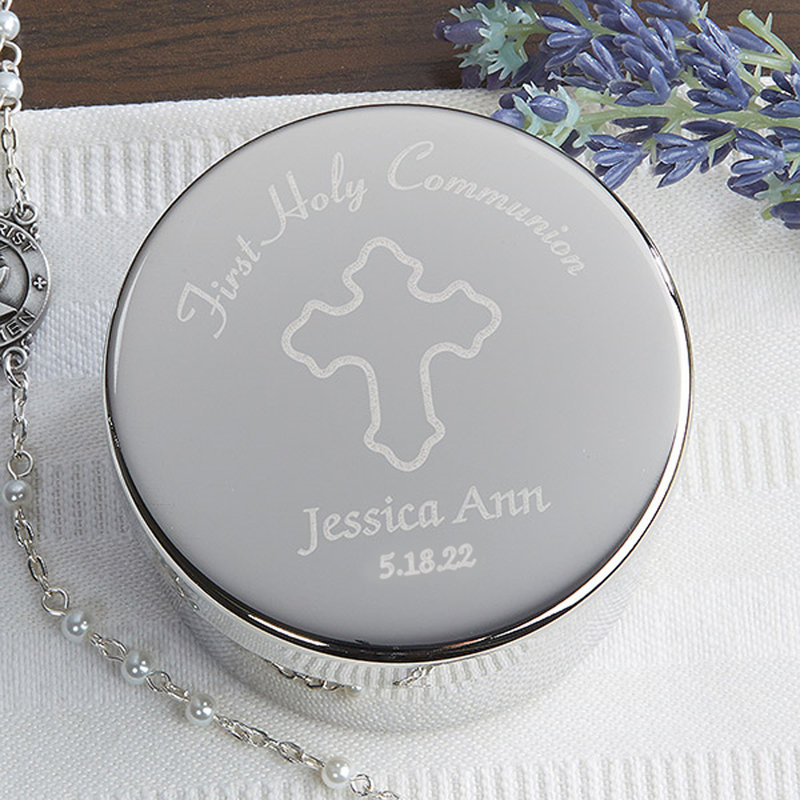 Boîte à bijoux personnalisée avec chapelet Communion, Oui