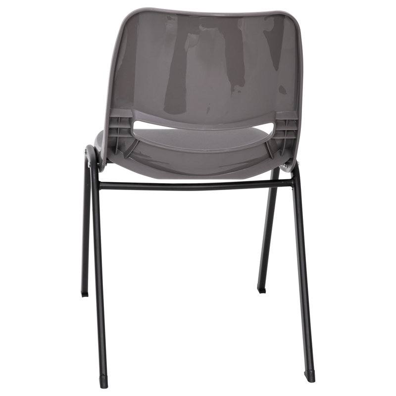 Gray Plastic Armless Stacking Chair with Black Metal Frame
