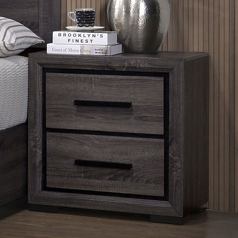 Table de chevet grise 1pc avec 2 tiroirs et placage de papier noir