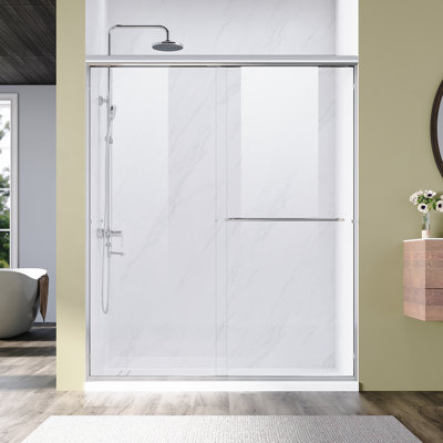  Reversible Double Sliding Shower Door with 6mm Clear Tempered Glass, 60”W*72”H