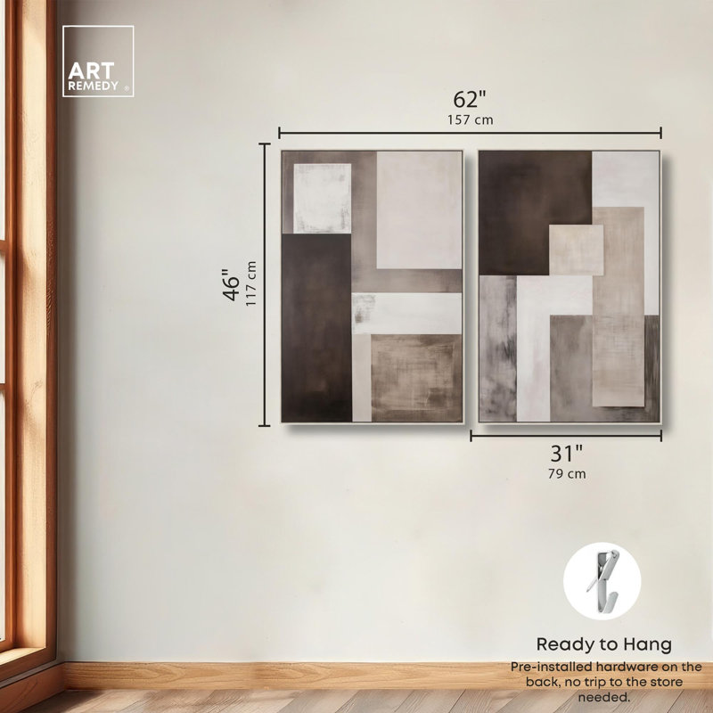 Ensemble « Quiet Geometry » : impression sur toile, ensemble d'art abstrait bohème par Art Remedy, cadre noir, 10 x 15