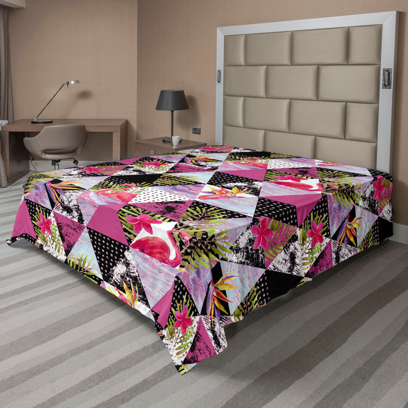 Drap plat Ambesonne, Drap plat de taille double, Magenta, vert / floral