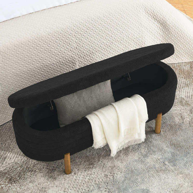 Banc de rangement repose-pieds ovale, pieds en bois d'hévéa, noir (46 po x 17,7 po x 10,8 po), Noir