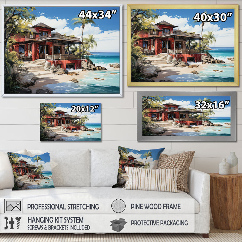 Caraibe Tropical Retreat III, reproduction d'art sur toile, H 16 po x l 32 po x P 1 po, Cadre photo noir