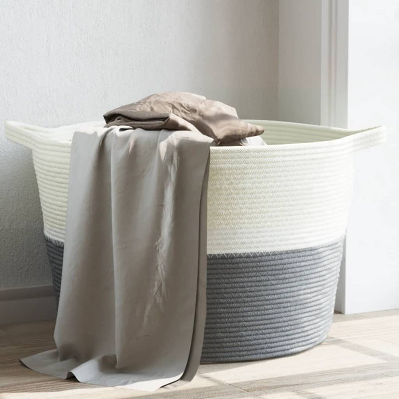 Laundry Basket with Handles, Grey/White