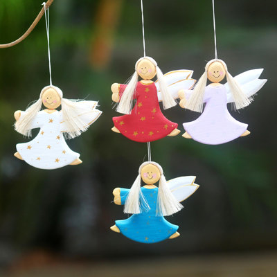 3.7'' Handmade Wood Hanging Figurine Ornament