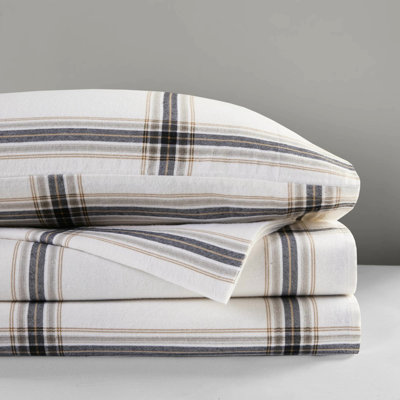 100% Cotton Flannel Tan Plaid 4 Pcs Full Sheet Twin/full Fitted Up To 12" Queen/king/ King 14" Soft Velvet Feel With 1 Flat 2 Pillowcases Fully Elasticized Machine Washable - No Harmful Substances