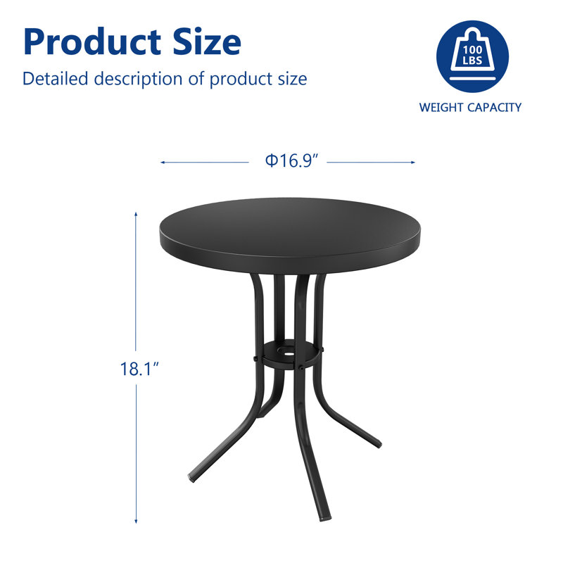 Table d'appoint ronde pour l'extérieur, Noir, noir, noir, noir, H 18,1 po x L 16,9 po x l 16,9 po