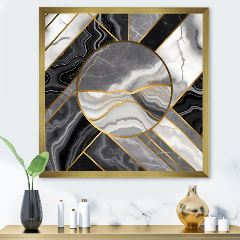 Marate granit agate avec des touches d'or V - impressions d'art géométriques murales modernes, H 16 po x l 16 po x P 1 po