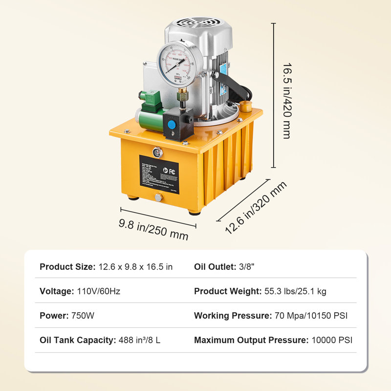 750W Electric Hydraulic Pump with Aluminum Shell, 8L Capacity