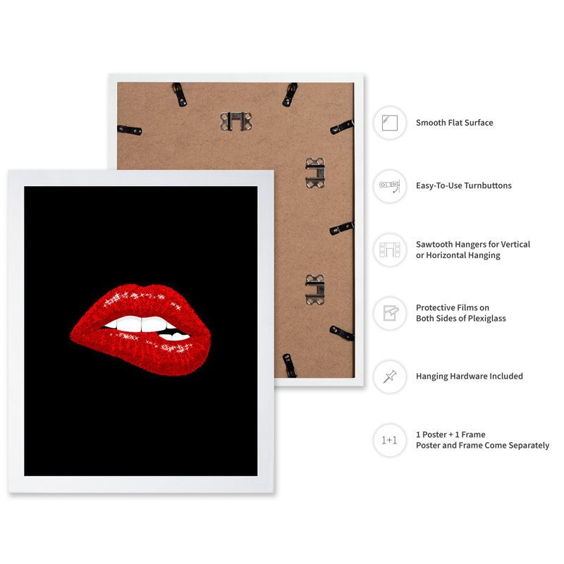 Red Lip Bite, Poster, 24"H x 32"W, White Framed