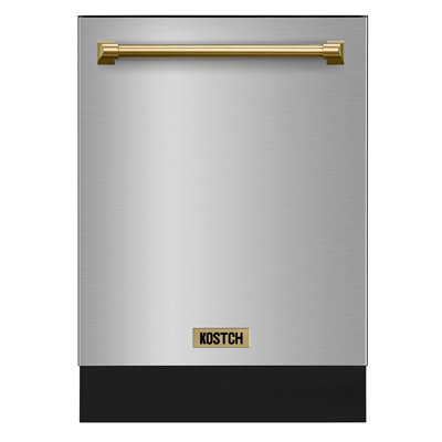 KOSTCH 24" Built-In Dishwasher, Top Control with Third Rack, Large Capacity 15 Place Settings, ENERGY STAR, 45-dBA, Open Dry, in Stainless Steel with Bronze Handle