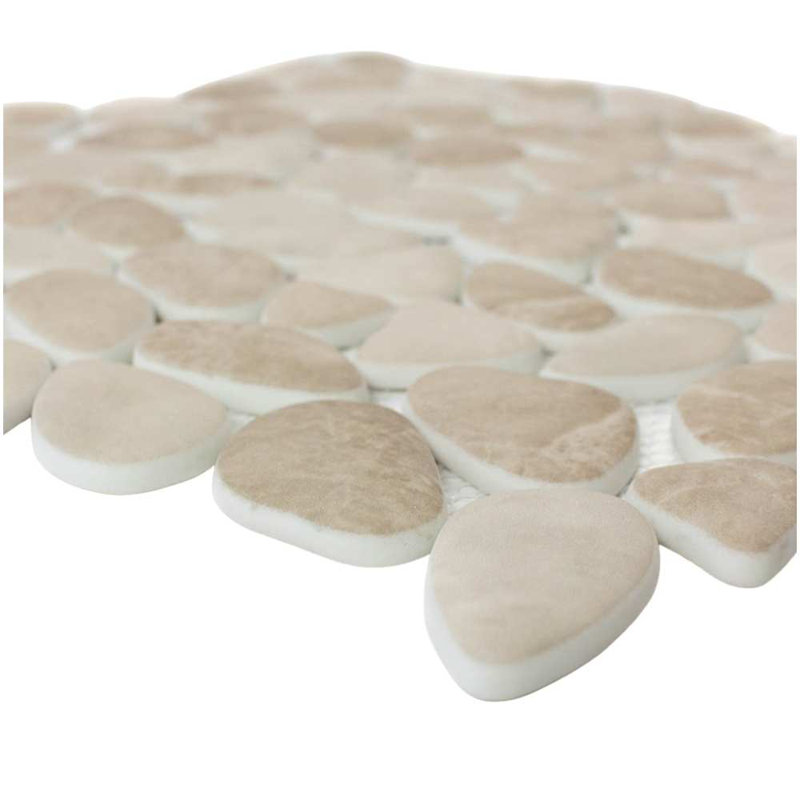 Huron 12" x 12" Sand Stone Matte Glass Pebble Mosaic Floor and Wall Tile, Sand Stone