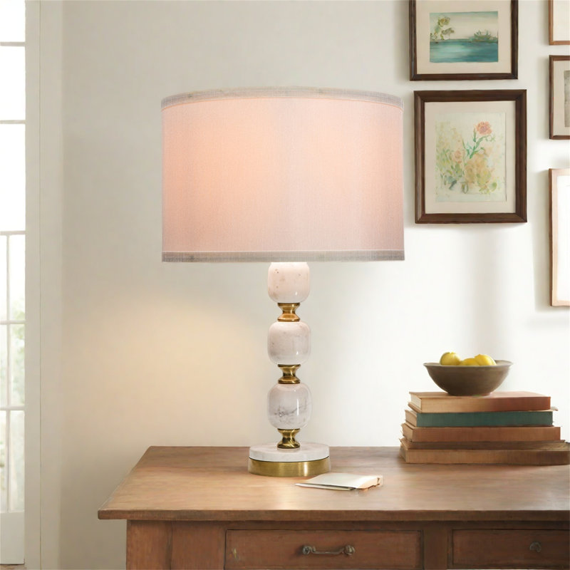 D15X26.5" Table Lamp With Marble Base And Metal Frame (Lampshade Assembly Required)