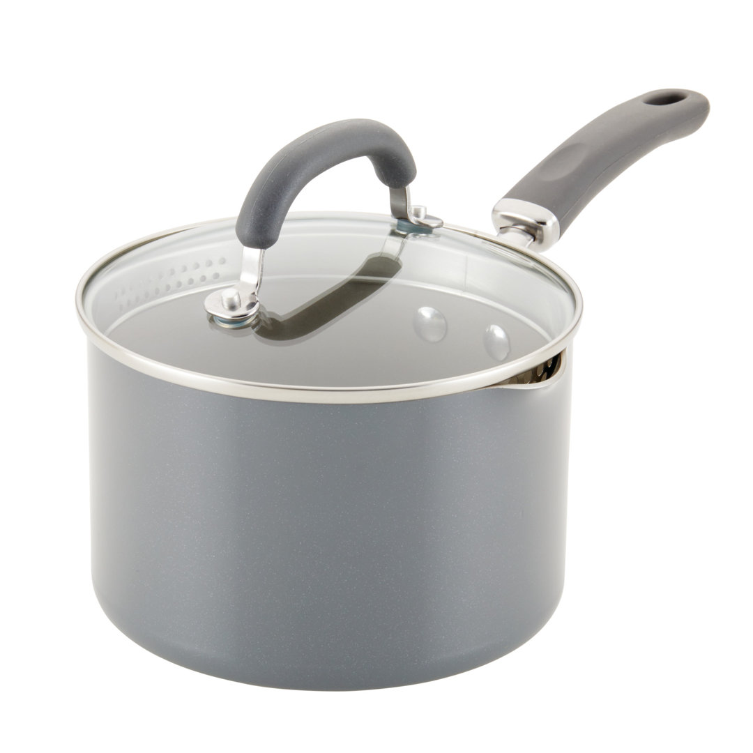 Rachael Ray Create Delicious Aluminum Nonstick Straining Saucepan, 3-Quart, Gray Shimmer Rachael Ray