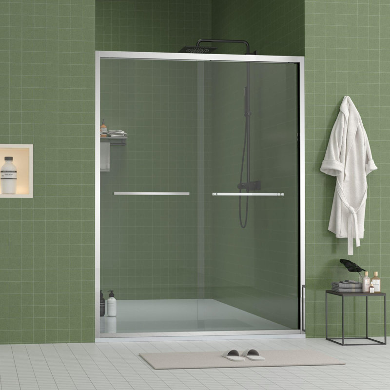 56-60"x70" Aluminum Frame Double Sliding Shower Door,Bypass Bathroom Sliding Door with Premium 5/16" (8mm) Clear Tempered Glass, Chrome Hardware Sliding Glass Shower Enclosure