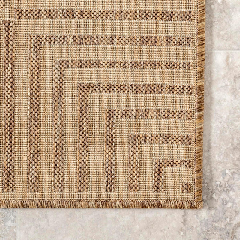 Outdoor Area Rug Casual Design With Striped Border Stain Resistant Highly Durable For Balcony Bedroom Living Room Dining Room Bathroom Light