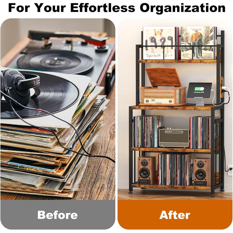 Support pour tourne-disque avec rangement en vinyle