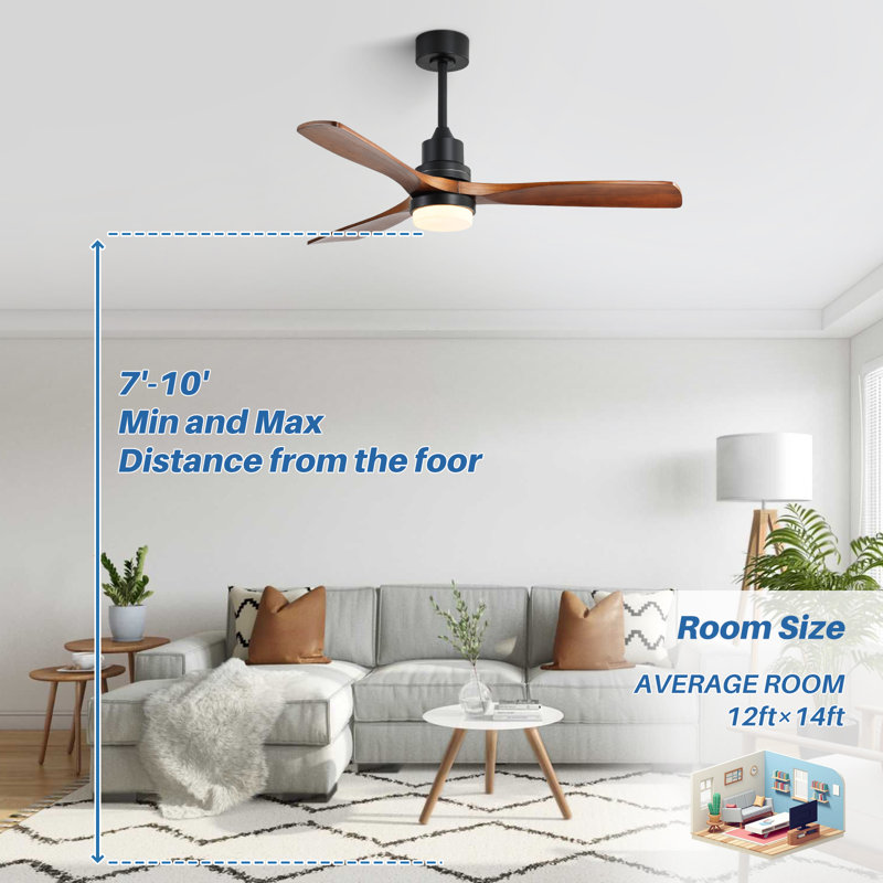 Nicola 52'' 3 - Blade Modern Ceiling Fan with Remote Control and Light Kit, Matte Black/Brown Blades