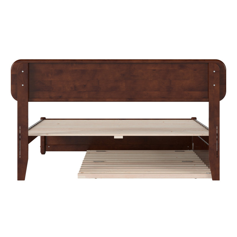 Lit plateforme en bois massif avec lit gigogne assorti Ause, Noyer, Double