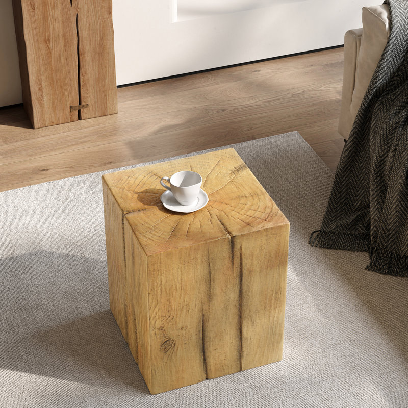 End Table At 18" Tall, Natural Color, Wood-Like Distressed Finish, Indoor Outdoor Use, Combine With Other Height Tables Wood-Look Table, In Vertical Size, Tone, For And Play Areas, Mixable Varying