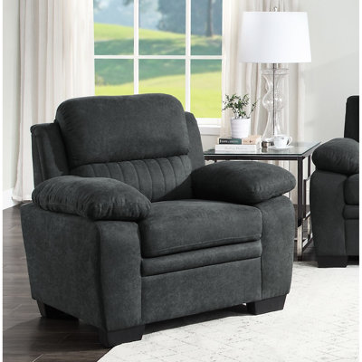 Modern Living Room Seating Chair In Dark Gray Textured Fabric And Solid Wood Support Contemporary With Cover Foundation