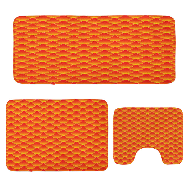  Ensemble de tapis de salle de bain orange 3 pièces en U et tapis rectangulaires orange brûlé