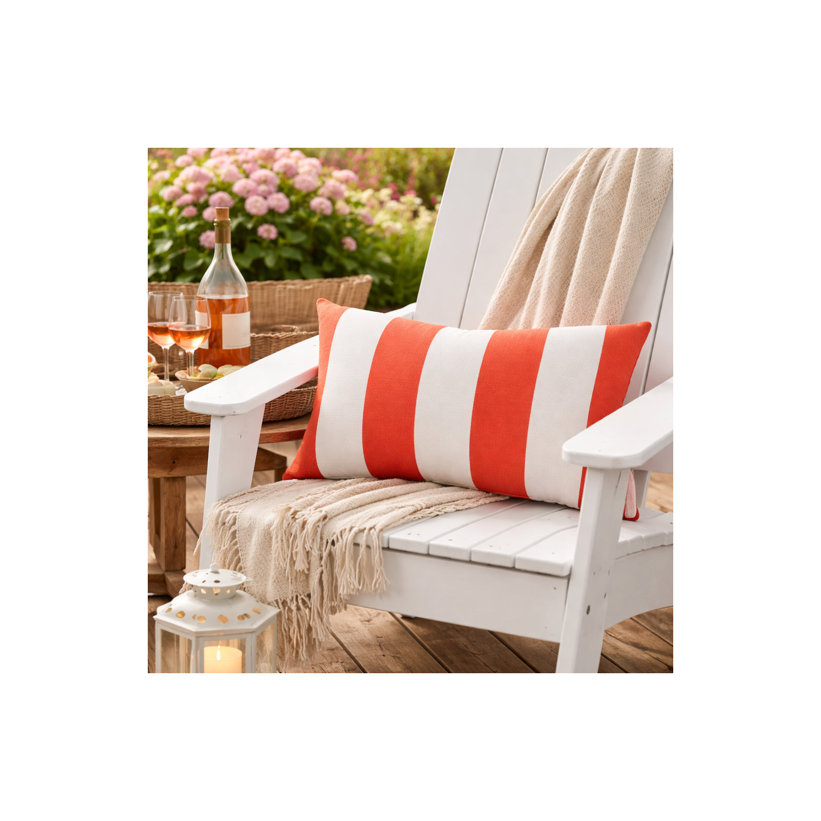 Amala Sunbrella® Indoor/Outdoor Kidney Pillow, Refuge Coral Striped Sunbrella®