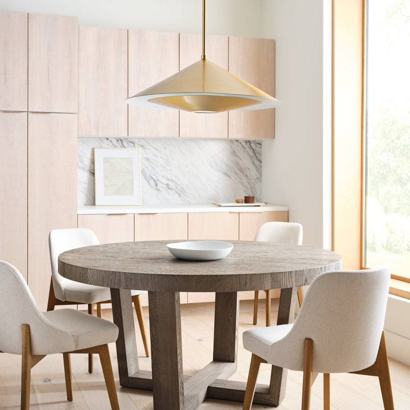 Kelly Wearstler Echo 1 Light Dining Room Pendant With Sandblast Inside Clear Outside Shade, Burnished Brass
