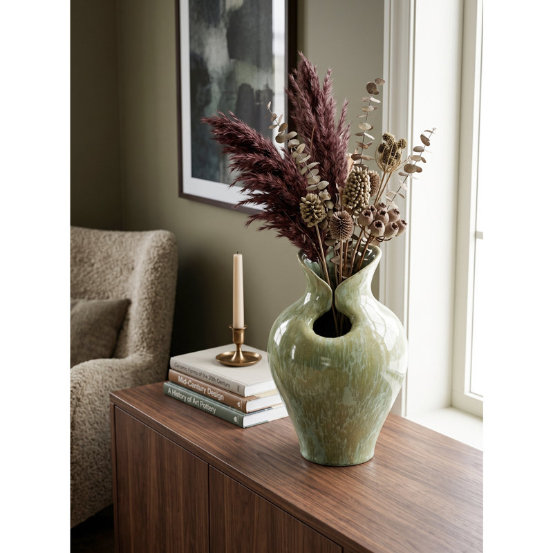 D7.9x11.8" Sage Green Sculptural Ceramic Vase